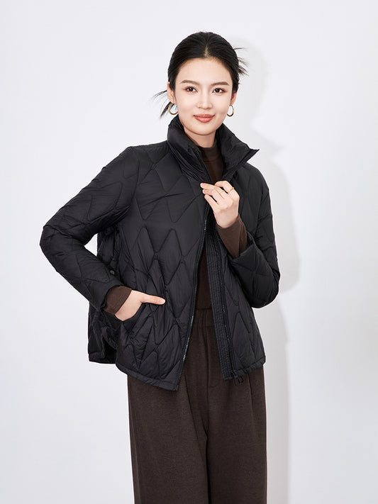 Lightweight Short Duck Down Jacket Women's Casual Long Sleeve Warm Outerwear Stylish French Style Commute Fashion Winter Coat