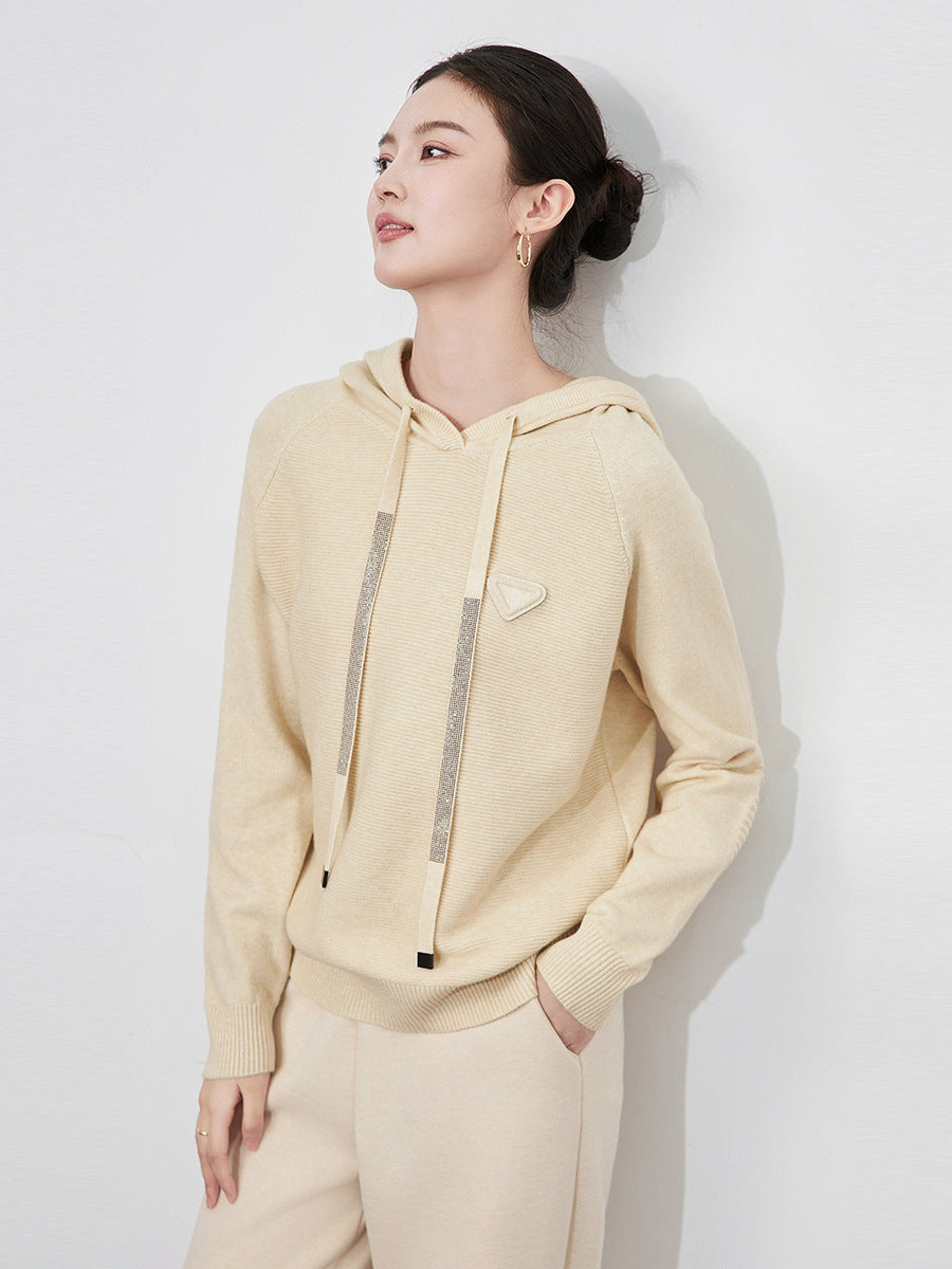 Thickened Casual Hooded Knitted Sweater Women's Loose Yuanbao Needle Sweatshirt Autumn Winter New Style Base Shirt