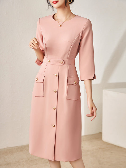 Elegant Long Sleeve Floral Print Dress Single Button Stand Collar Waist Cinched Women's Fashion Spring New Style