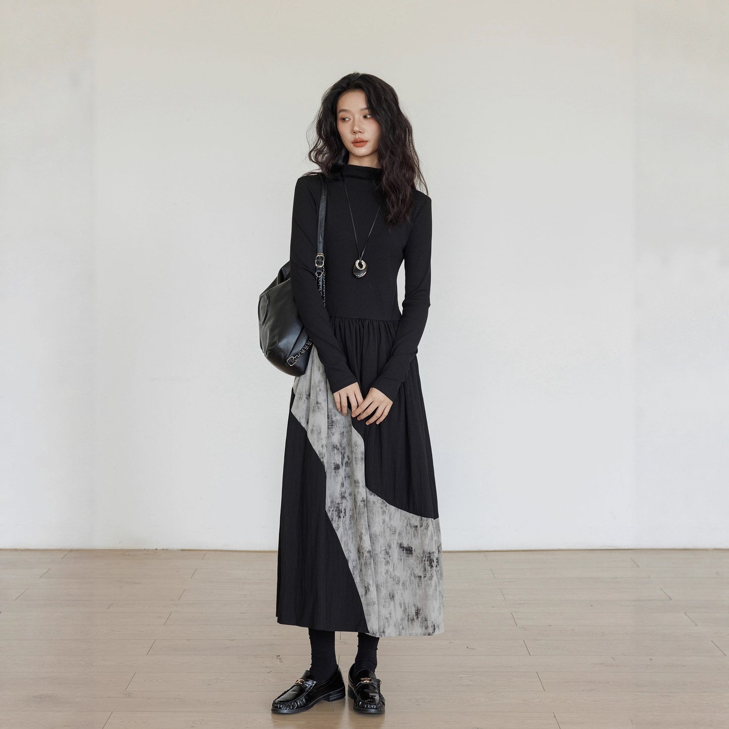 Vastand Chic Office Commute V-Ne Splice T-irt Dr Women's Long Sve A-Line Skirt Faionable Cool Sensation