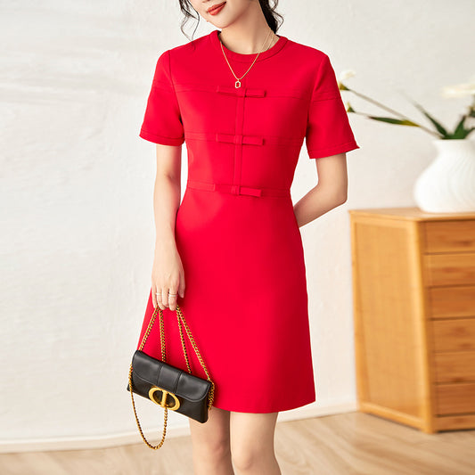 Women's Dress New Round Neck Slim Mini Dress for Spring 2026 Bow Decoration Short Sleeved Dress Y2k Party Dresses Short Dresses
