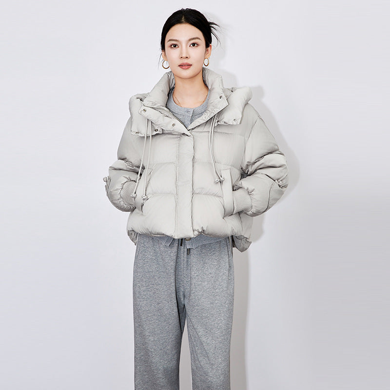 White Duck down Short Puffer Jacket Women's Thickened Long Sleeve High Collar Warm Fashionable Outerwear Chinese Style