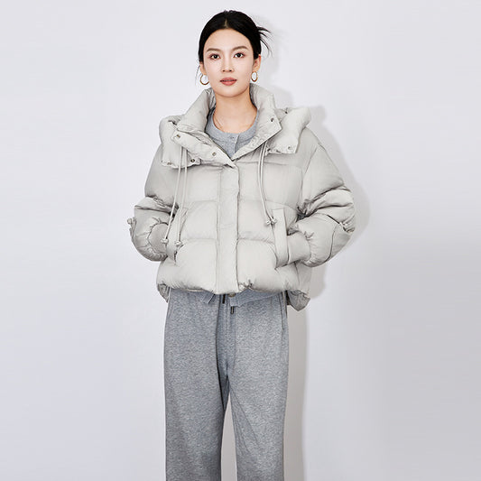 White Duck down Short Puffer Jacket Women's Thickened Long Sleeve High Collar Warm Fashionable Outerwear Chinese Style