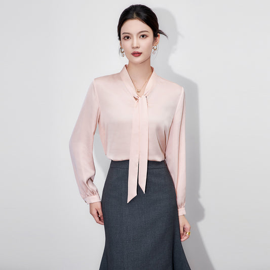 White Chiffon Loose Women's Shirt Korean Style Fashionable Design Autumn New Arrival Professional Top Princess Sleeve Polo Colla