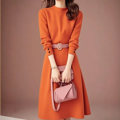 Mid To Long Semi High Neck Sweater for WomenAutumn/winter Base Knitted Sweater Dress for Women