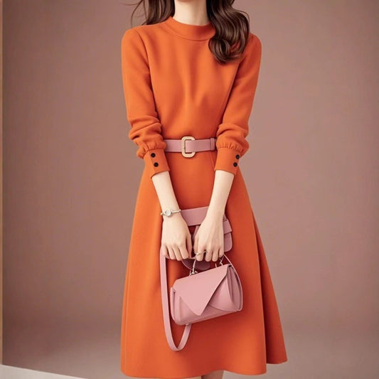 Mid To Long Semi High Neck Sweater for WomenAutumn/winter Base Knitted Sweater Dress for Women