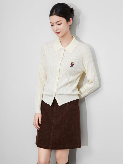 Autumn Winter Round Neck Solid Color Pullover Lantern Long Sleeve Button Sweater Knitted Elegant Casual Women's Clothing Tops