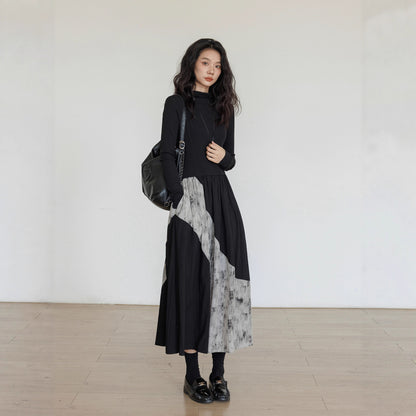Vastand Chic Office Commute V-Ne Splice T-irt Dr Women's Long Sve A-Line Skirt Faionable Cool Sensation