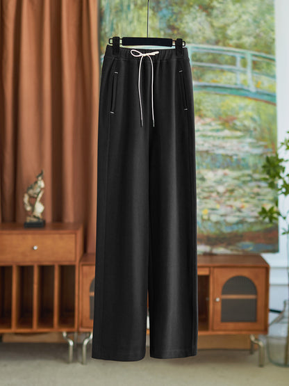 Slimming Preorder Fashionable Bananas Style Casual Pants Elastic Waist Knife Edge Embroidery Neat Loose Fit Female Long Trousers