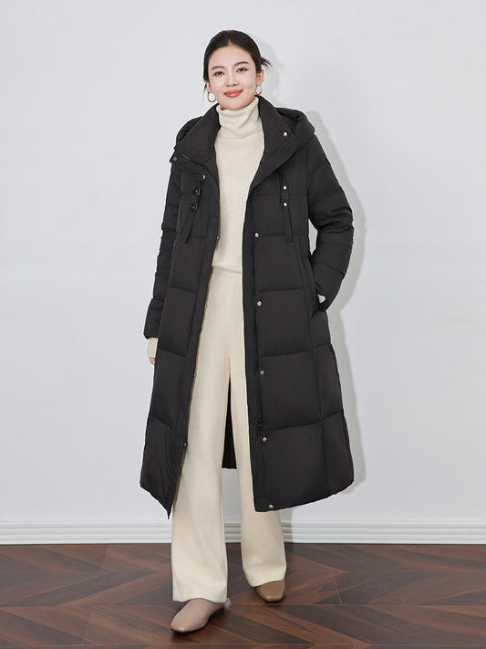 Winter Thickened Long White Duck Down Jacket Women's Fashionable Hooded Puffer Coat Over-Knee Mommy Clothes New Style