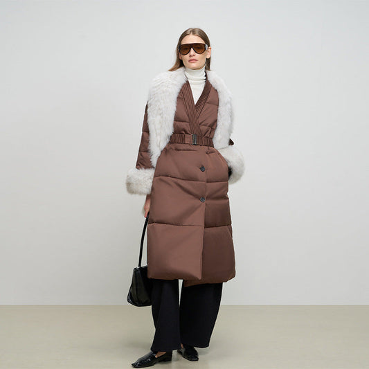 Fox Fur Collar White Goose Down Coat New Autumn Winter Clothes Women Long Thick Warm Real Fur Fluffy Puffer Jacket