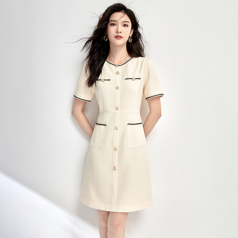 Elegant Short Sleeve Wrap Dress for Women Fashion Slimming Knee-Length Midi Dress Pearlescent Fabric Ladylike Style